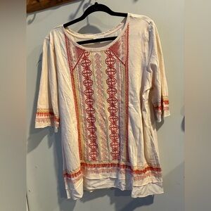 Sundance Cream Embellished 3/4 Sleeve Blouse Boho Embroidered Hippie